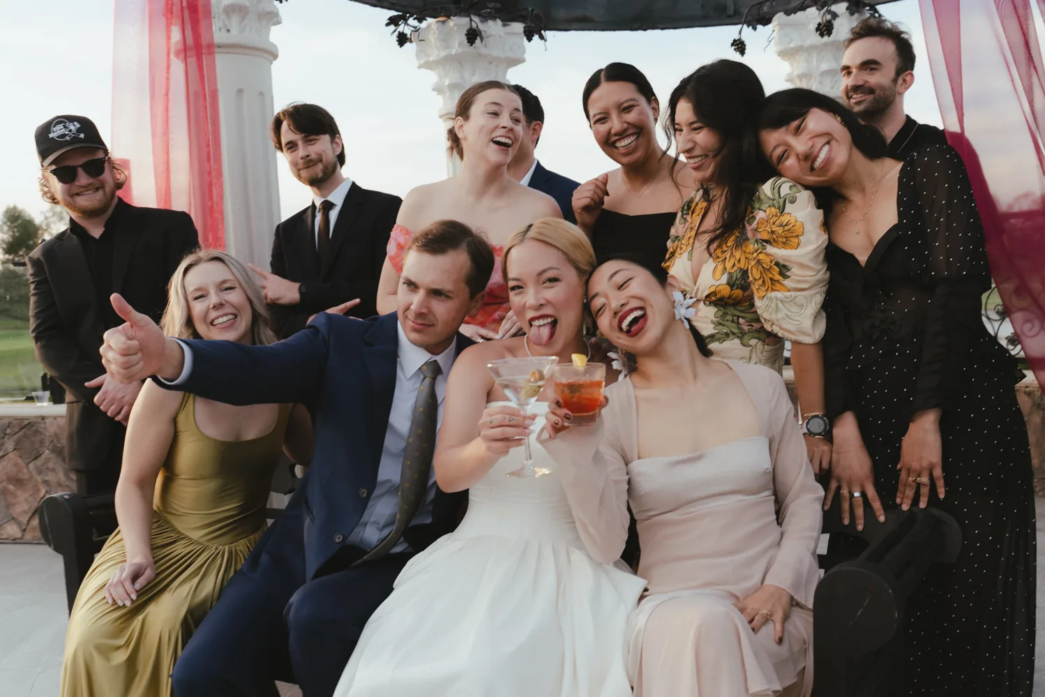 Wedding party celebrating together