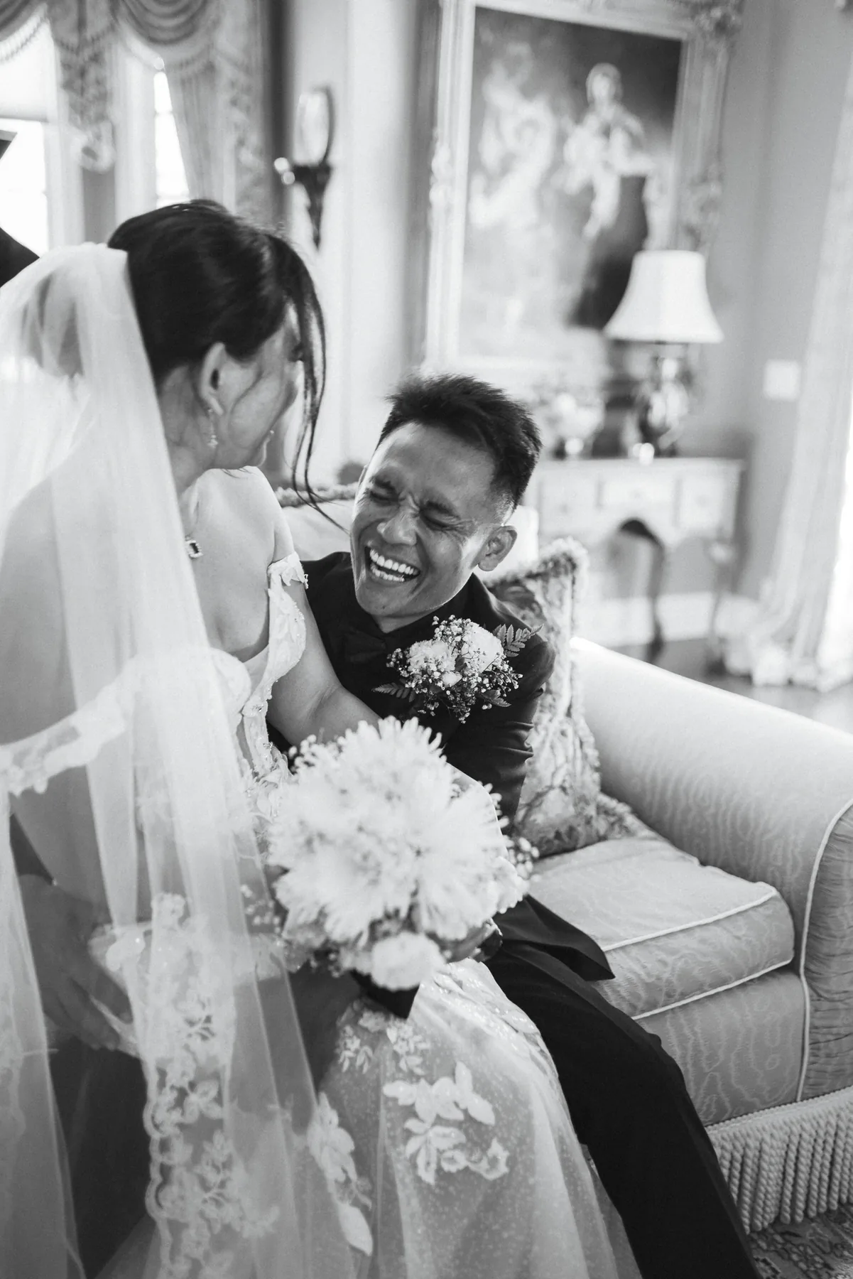 Bride embracing a loved one before the ceremony