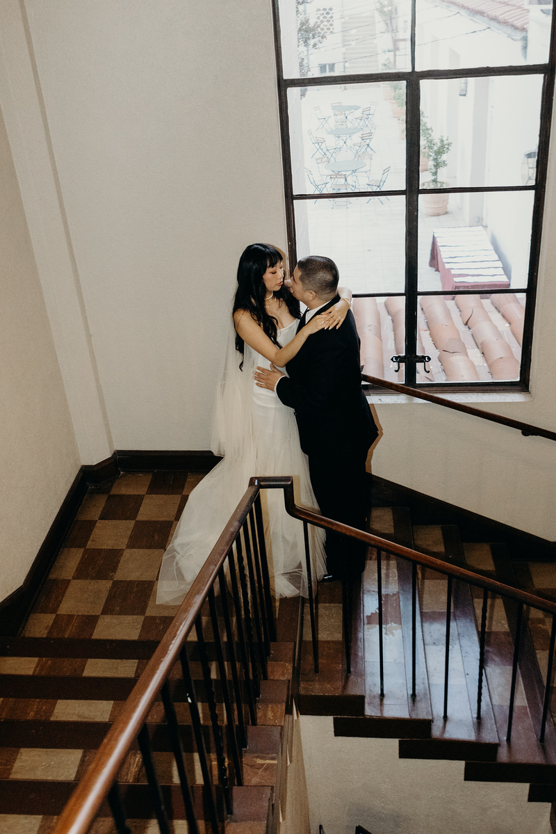 Staircase wedding portrait