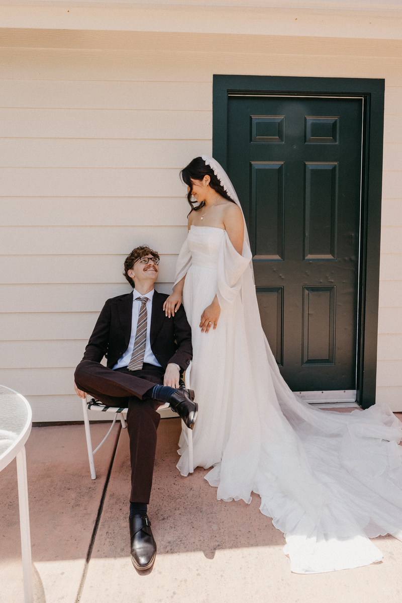 Bride and groom editorial portrait