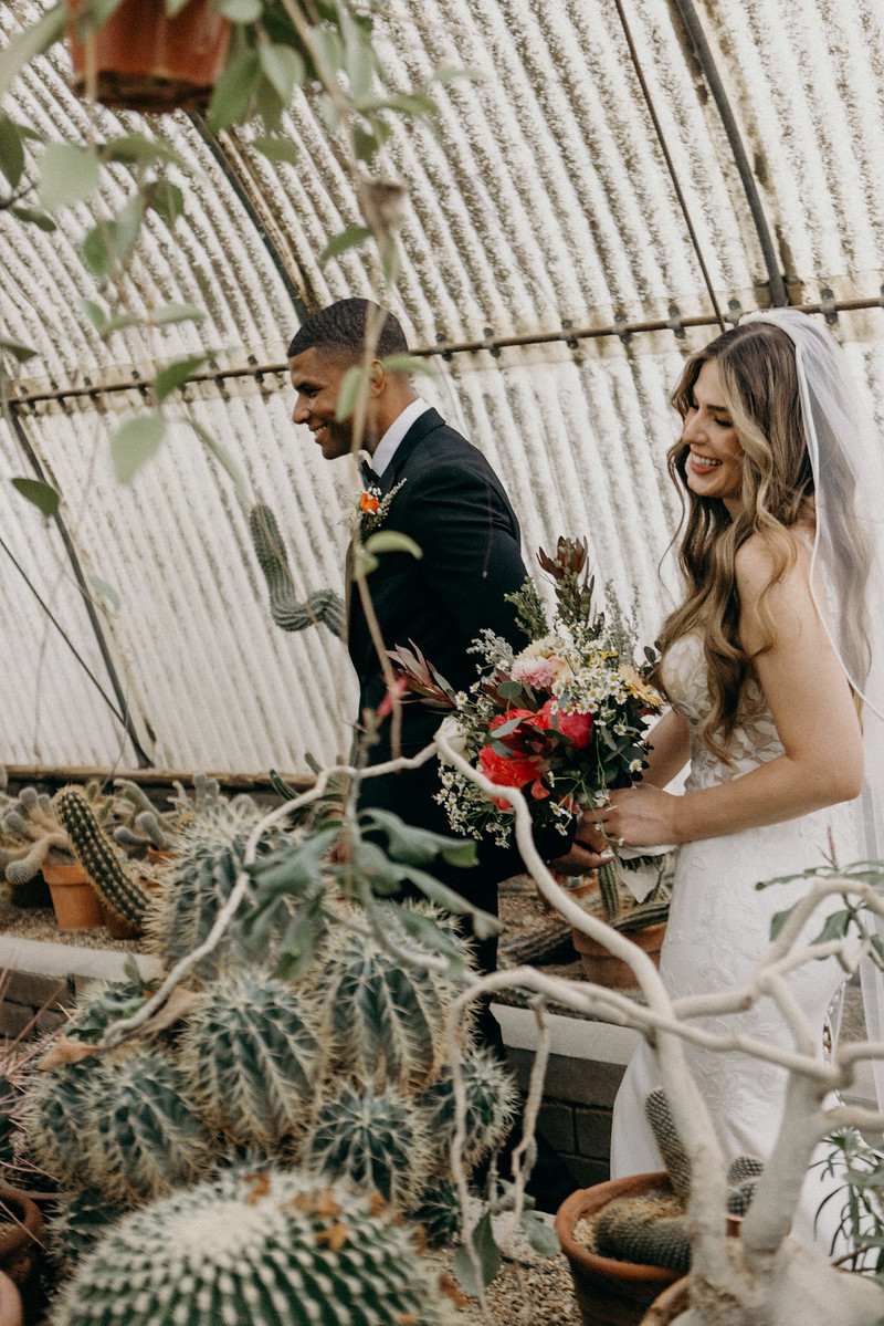 Greenhouse wedding portrait